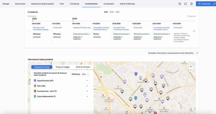 Datos della proprietà sulla página della proprietà all'interno di CASAFARI