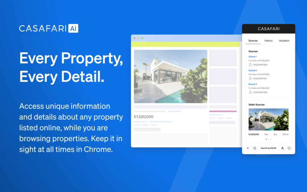 Estensione Chrome di CASAFARI, per permetere agli agenti immobiliari accesso ai dati immobiliari in qualsiasi site