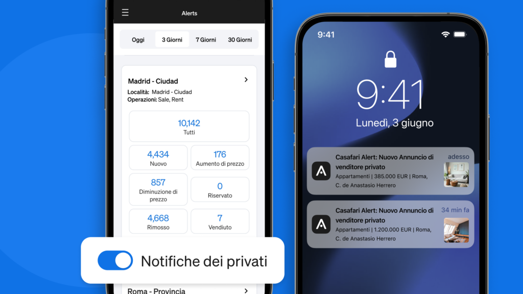 Attiva le notifiche sull'app mobile CASAFARI AI per essere il primo a conoscere le proprietà messe in vendita da venditori privati.