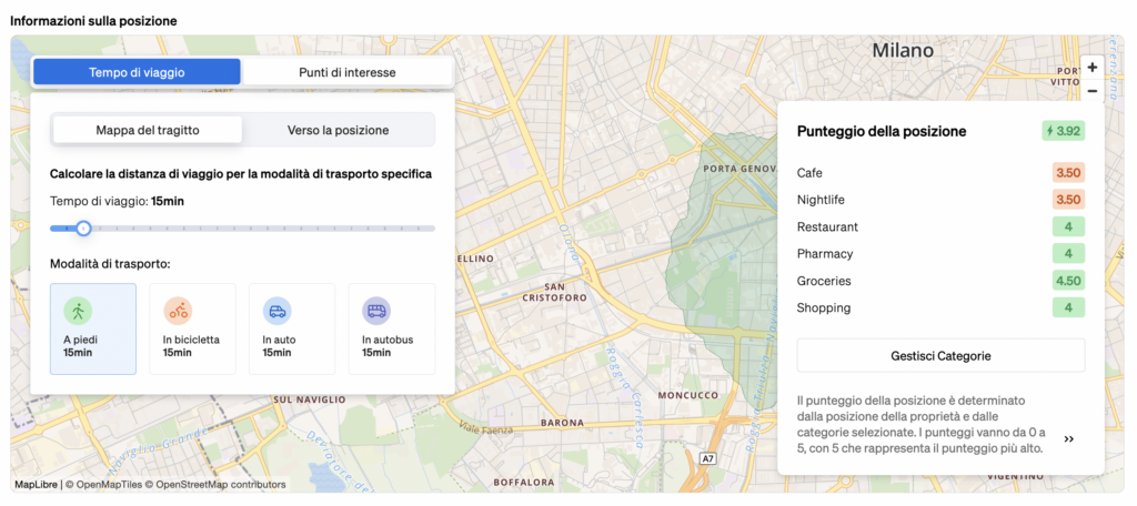 Punteggio della località per analizzare una località in relazione a molte categorie con punteggi da 0 a 5