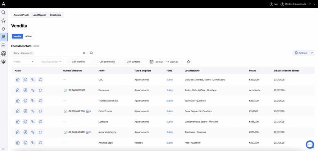 Leads da venditori privati nel flusso di lead di CASAFARI