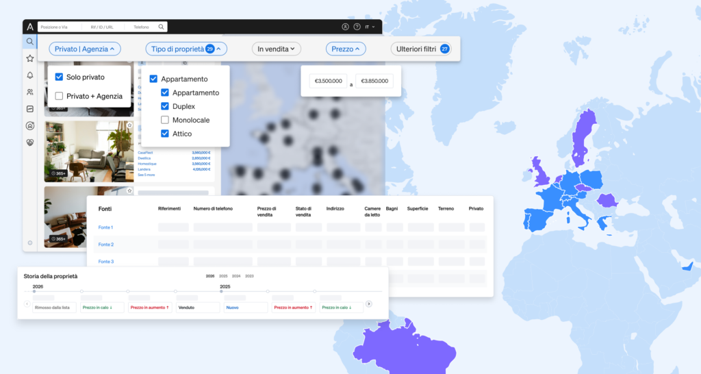 L'interfaccia delle soluzioni di integrazione dei dati CASAFARI Property Sourcing: